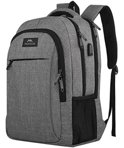 MATEIN Travel Laptop Backpack, Business Anti Theft Slim Durable Laptop Backpack with USB Charging Port, Water Resistant College Bag Computer Bag Gifts for Men & Women Fits 15.6 Inch Notebook, Grey