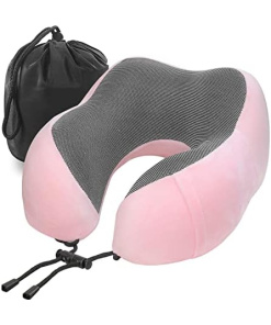 YIRFEIKRER Travel Pillow, Best Memory Foam Neck Pillow and Head Support Soft Pillow with Side Storage Bags, for Sleep Rest, Airplane, Car, Family and Travel Use