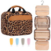 Large Travel Toiletry Bag for Women with Extra 4 Travel Bottles, Hanging Toiletry Bag with 360Â° Rotatable Hook, Travel Bag for Full-Sized Cosmetic Bag with Makeup Brush Compartment-Leopard Print